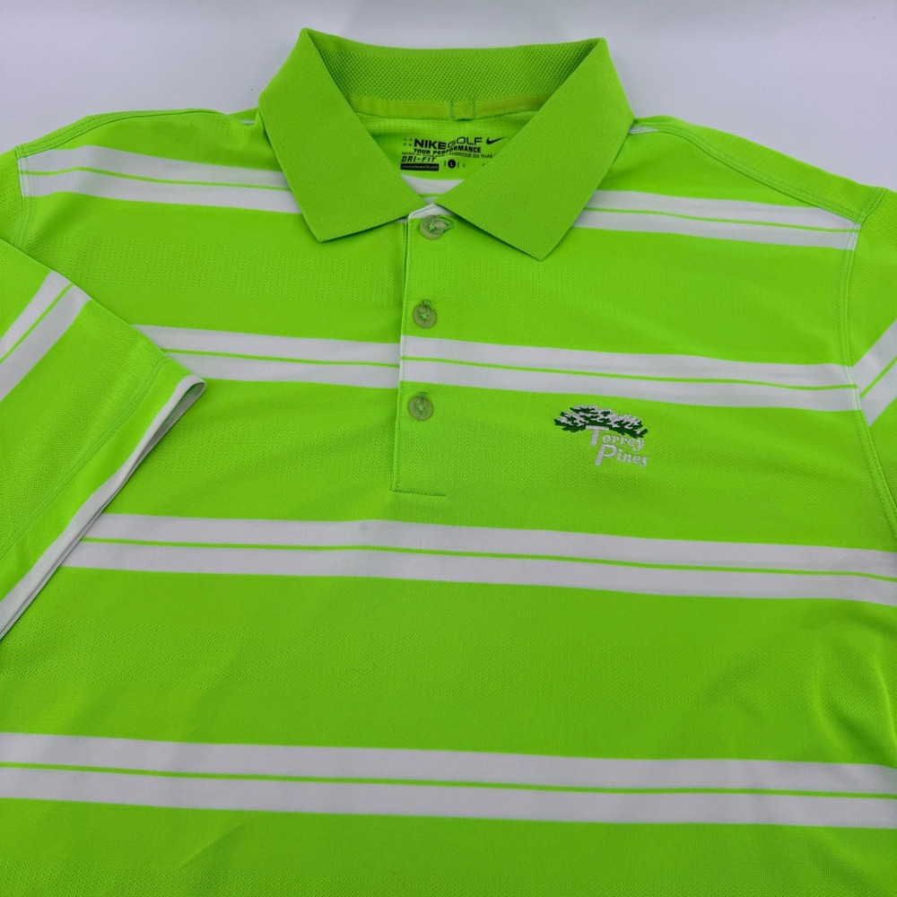 Nike Golf Tour Performance Dri-FIT Polo Shirt Mens L Lime Green Torrey Pines